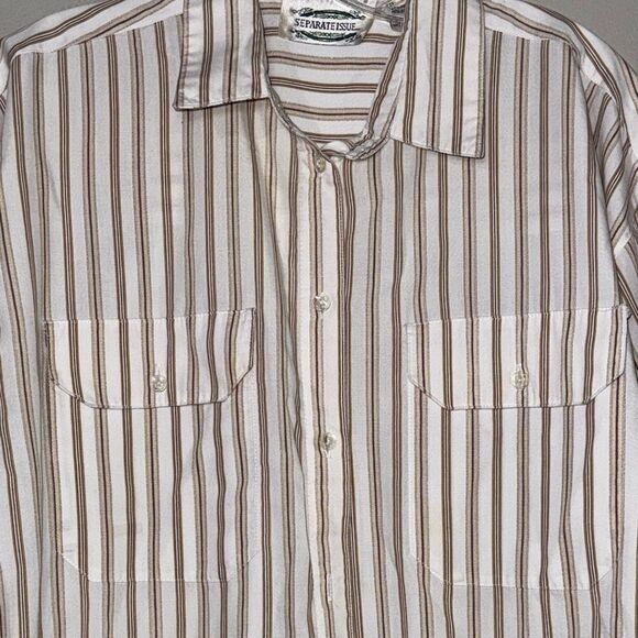 Vintage Separate Issue Brown and White Striped Casual Shirt - Picture 5 of 10